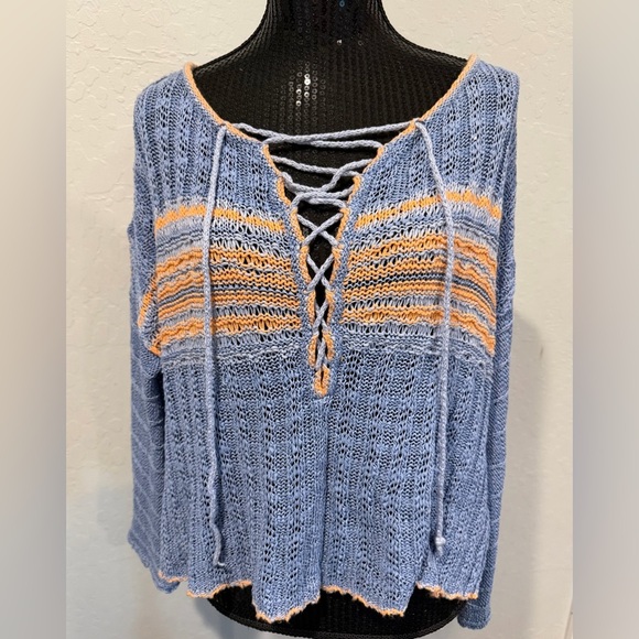 Free People Sweaters - Free People Light Blue and Orange Sweater 🩵